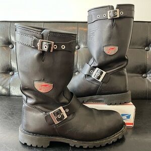 Vintage Red Wing 988 Black Leather Engineer Boots Steel‎ Toe Sz 10D